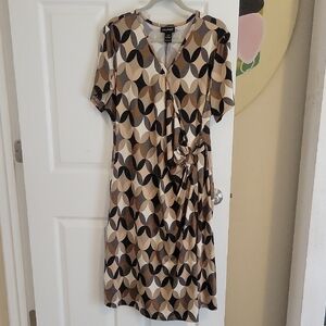 Lane Bryant Elegant Midi Dress in Black, Brown, and Cream faux wrap vneck Sz1820